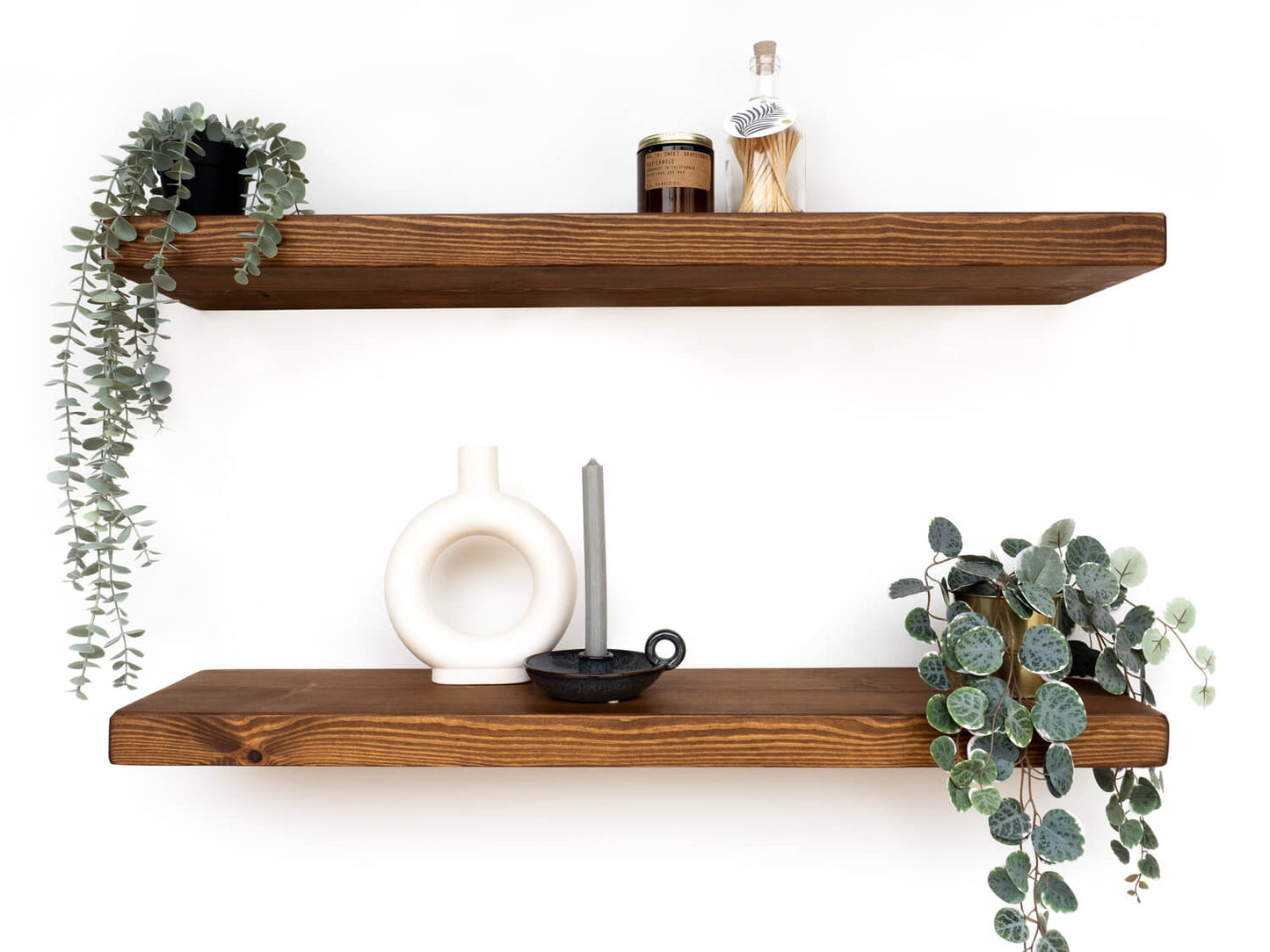 Rustic Wood Floating Shelf - Walnut Finish
