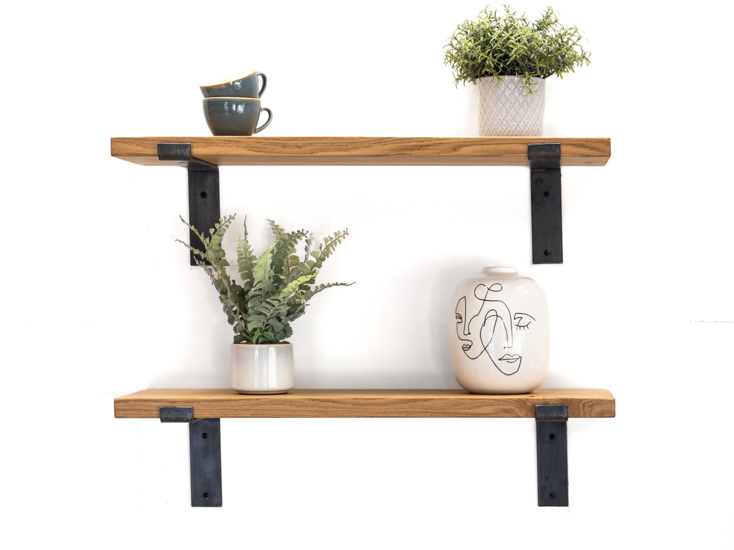 Solid Oak Shelf with Brackets - Danish Oil Finish