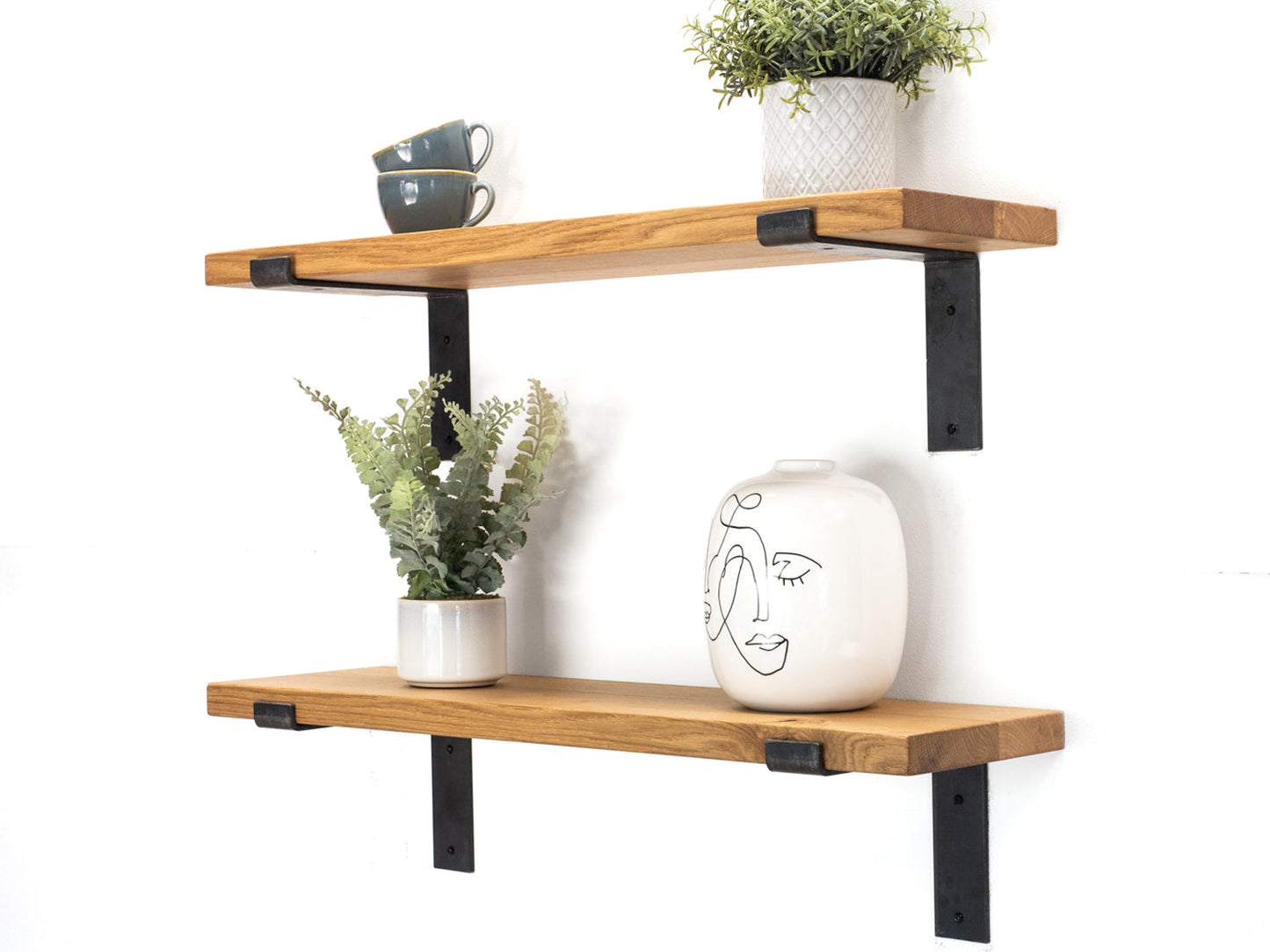 Solid Oak Shelf with Brackets - Danish Oil Finish