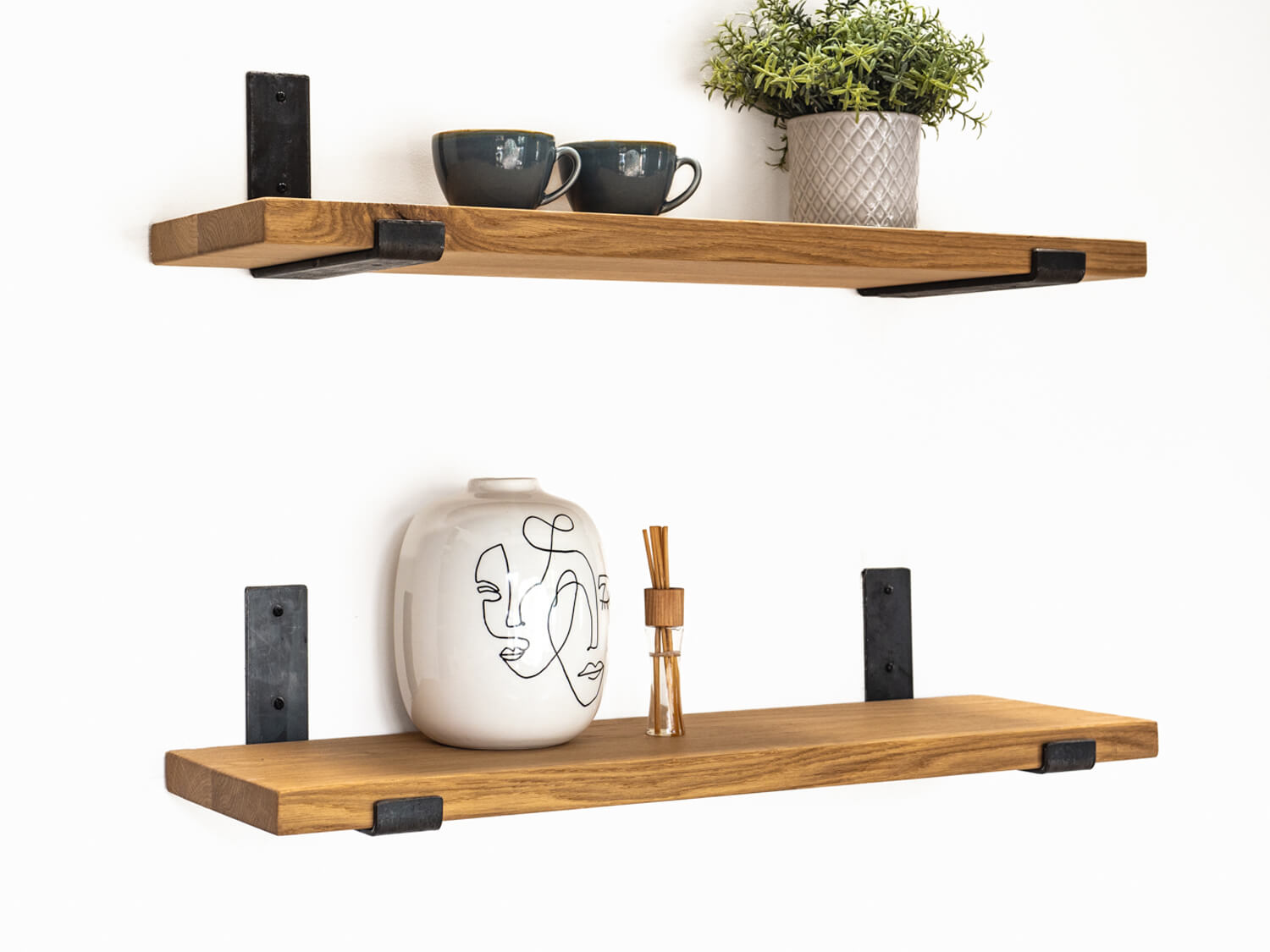 Solid Oak Shelf with Brackets - Danish Oil Finish