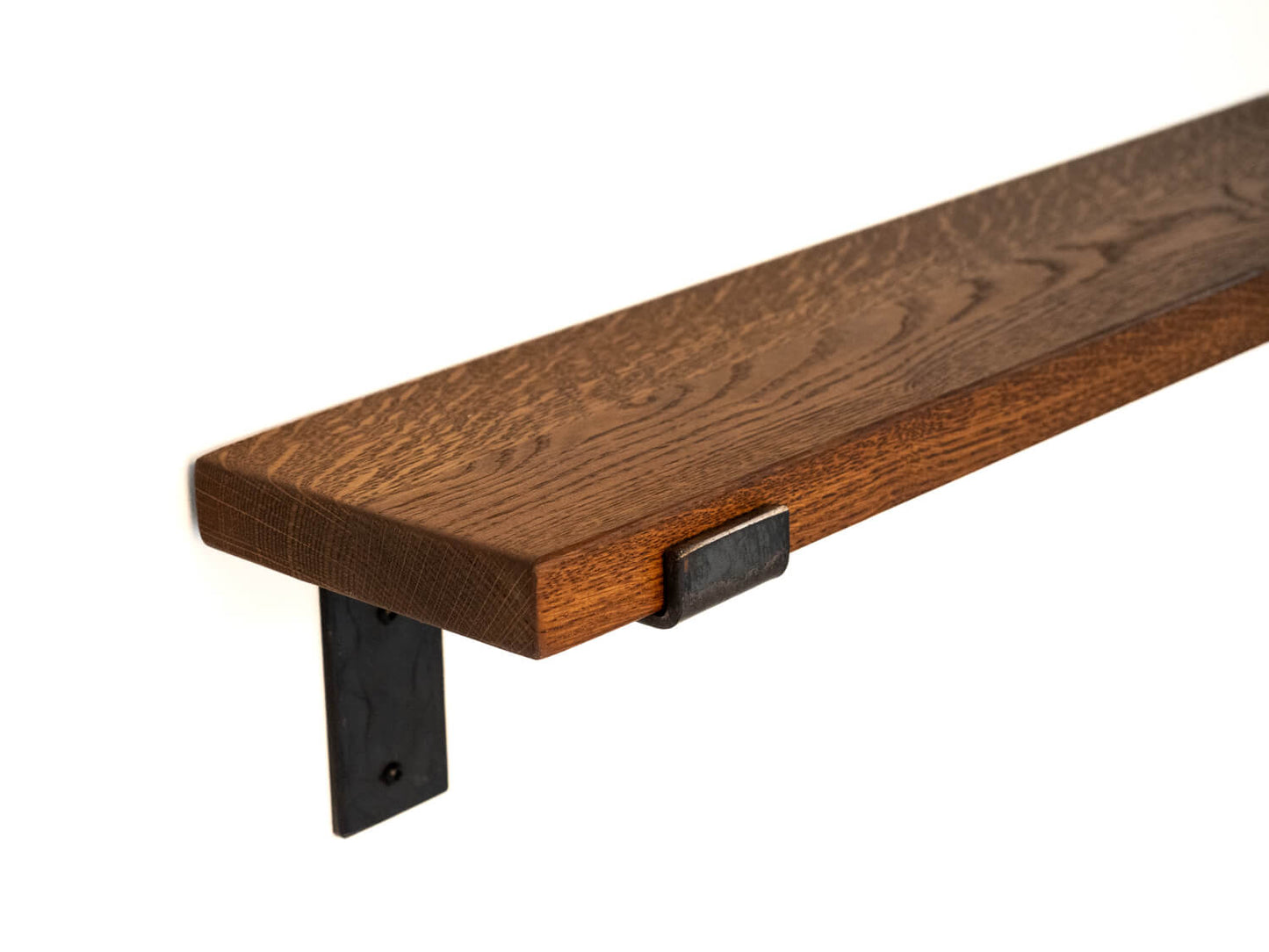 Solid Oak Shelf with Lipped Steel Brackets 15cm Deep for Plasterboard Walls