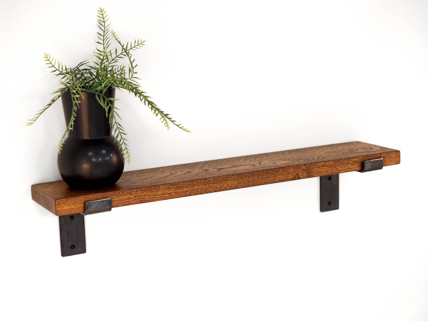Solid Oak Shelf with Lipped Steel Brackets 15cm Deep for Plasterboard Walls