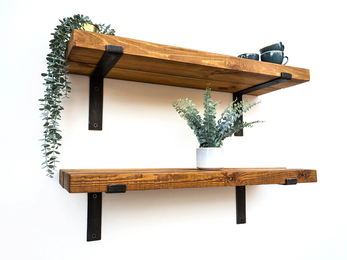 Industrial Bracket Shelf - Medium Oak Finish