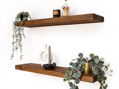 Rustic Wood Floating Shelf - Walnut Finish