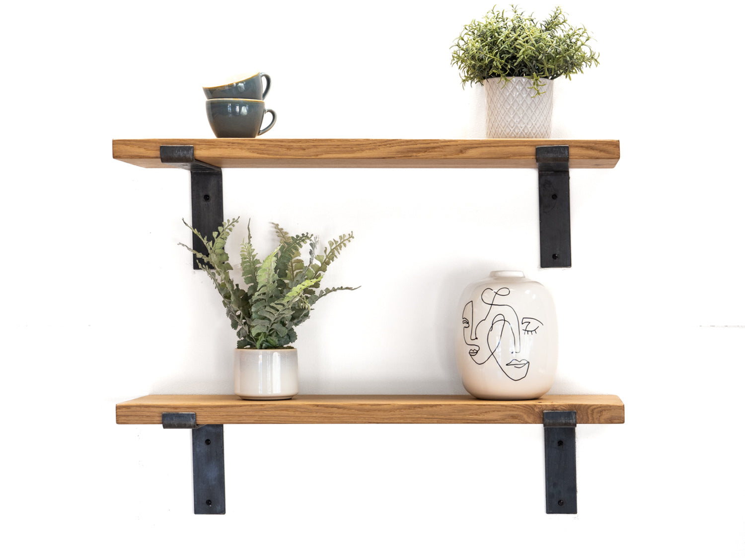 Solid Oak Shelf with Brackets - Danish Oil Finish