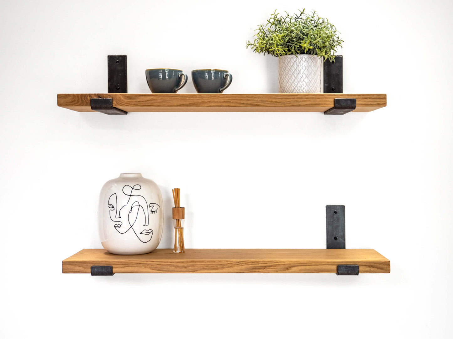 Solid Oak Shelf with Brackets - Danish Oil Finish