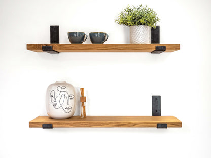 Solid Oak Shelf with Brackets - Danish Oil Finish